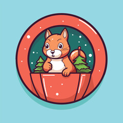 vector gift box with cute animal in christmas