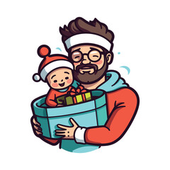 vector gift box with cute animal in christmas