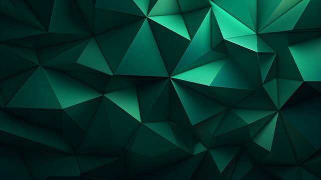 Abstract 3D Background of triangular Shapes in emerald Colors. Modern Wallpaper of geometric Patterns
