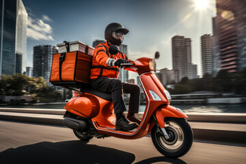 food delivery on a motorcycle scooter. generative ai