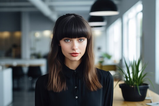 Young office woman looking at camera