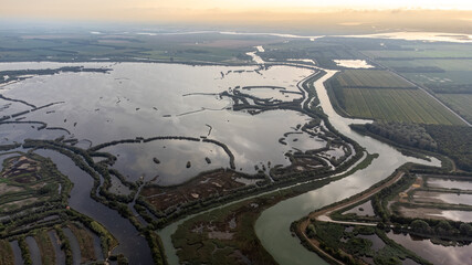 Aerial view of the lagoon of Caorle, in Brussa, province of Venice