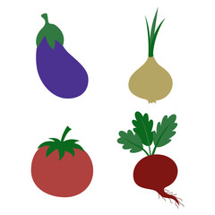 Multicolored Vector Set of Vegetables From Beets Tomato Onion and Eggplant