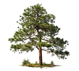 one coniferous pine tree, png file of isolated cutout object on transparent background.