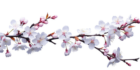 blooming sakura branch with flowers, png file of isolated cutout object on transparent background.