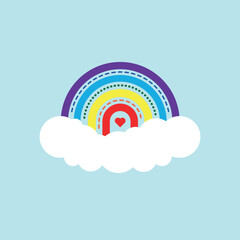 rainbow and cloud, bright icon on a blue background
