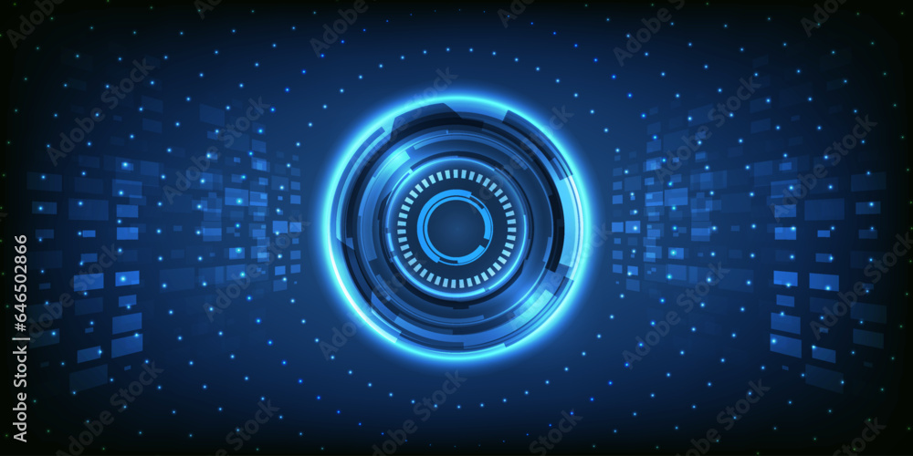 Poster vector illustration of futuristic blue digital high technology with circle hud and digital circuit e