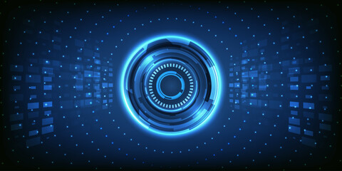 Vector illustration of futuristic blue digital high technology with circle hud and digital circuit element pattern for game and advertising artwork.Future tech concepts.
