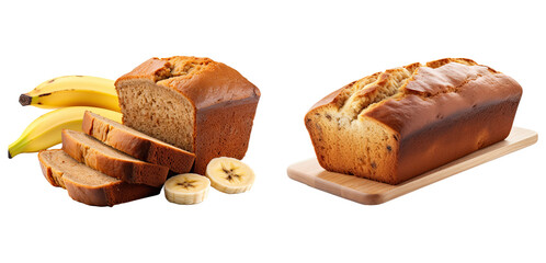 Set of banana breads, isolated on transparent background,