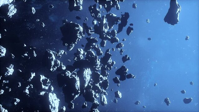 hazardous expanse of treacherous asteroids within a misty galaxy