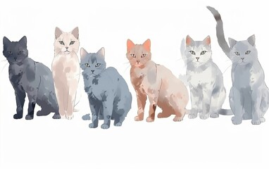 Set of cats isolated cute kitten pets on white background. AI, Generative AI