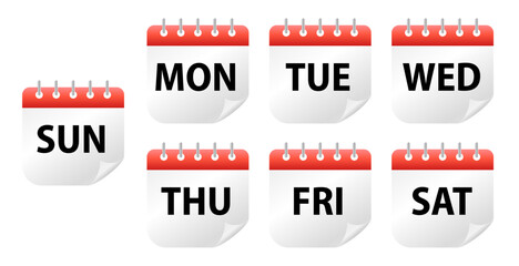 Calendar web buttons - Days of the week. The days of week badges. Set of Every Day of a Week Calendar Icons in Trendy Flat Style. Vector illustration
