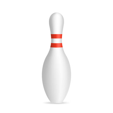 Bowling pin. Skittle with red stripes. Sport competition. Activity and fun game. illustration isolated on white background. Vector illustration