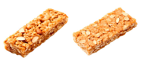 Set of oat and nut bar,  isolated on transparent background