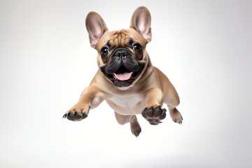 Energetic French Bulldog jumping towards the camera