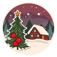 Obraz na płótnie Canvas Round Christmas Sticker, Illustration for Christmas