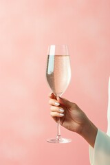 Womans hand holding a champagne glass