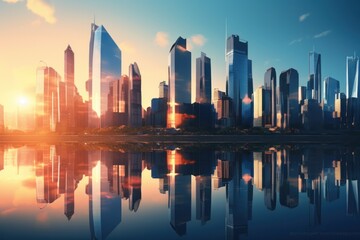 Fototapeta premium A city downtown with buildings reflecting in the sun