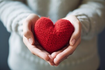 Red heart in womens hand