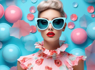 Beaitufil girl with shopping bag against vivid background