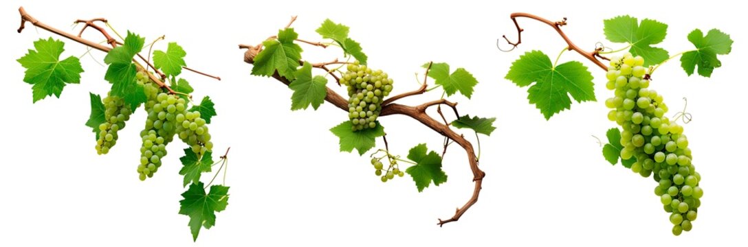 Set of vine with grapes, isolated on transparent background