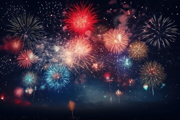 Fototapeta premium Bright fireworks in night sky