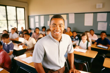 Fototapeta premium Portrait of a teacher smiling in a classroom