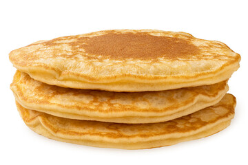 Stack of three pancakes isolated on white. No topping.