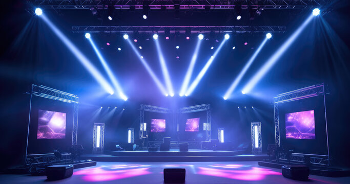 Stage for live concert Online transmission. Business concept for a concert online production broadcast in realtime as events happen.