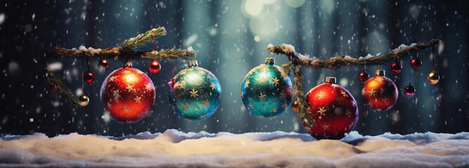 Christmas Ornament on beautiful winter scenery, Xmas Ball, copy space