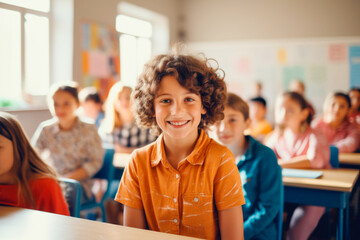 Portrait of a student smiling in a classroom