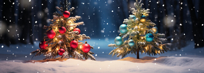 Christmas Ornament on beautiful winter scenery, Xmas Ball, copy space