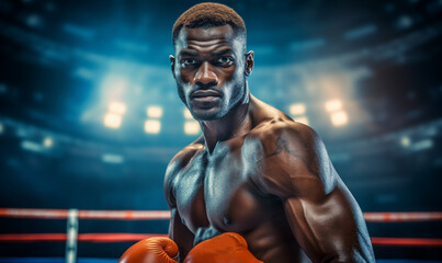 Fototapeta na wymiar Emotional strong man boxers in dynamic action in boxing ring 