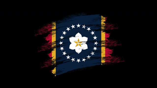 4K Paint Brush Mississippi Flag with Alpha Channel. Waving Brushed Mississippian Banner. Transparent Background Texture Fabric Pattern High Detail.	
