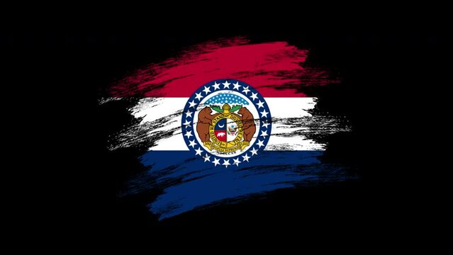 4K Paint Brush Missouri Flag with Alpha Channel. Waving Brushed Missourian Banner. Transparent Background Texture Fabric Pattern High Detail.	