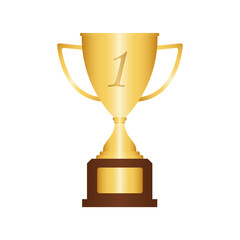 First Place or Number 1 Winner Award  Golden Trophy Cup Isolated on White Background. Champion and Winning Concept. Vector Illustration.