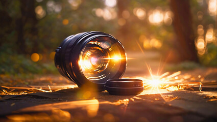 Sun Light Flash with camera lens - obrazy, fototapety, plakaty