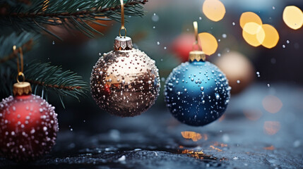 Obraz na płótnie Canvas Close up of lighted Christmas tree Ornament, winter holidays decoration, copy Space, greeting card