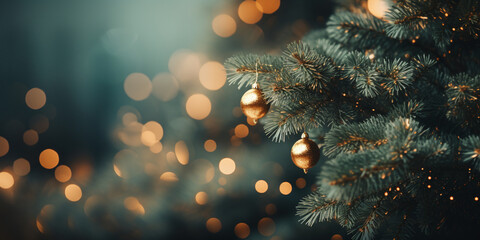 Obraz na płótnie Canvas Close up of lighted Christmas tree Ornament, winter holidays decoration, copy Space, greeting card