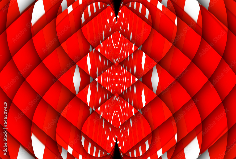 Poster red and white concentric heart shape with drop shadows