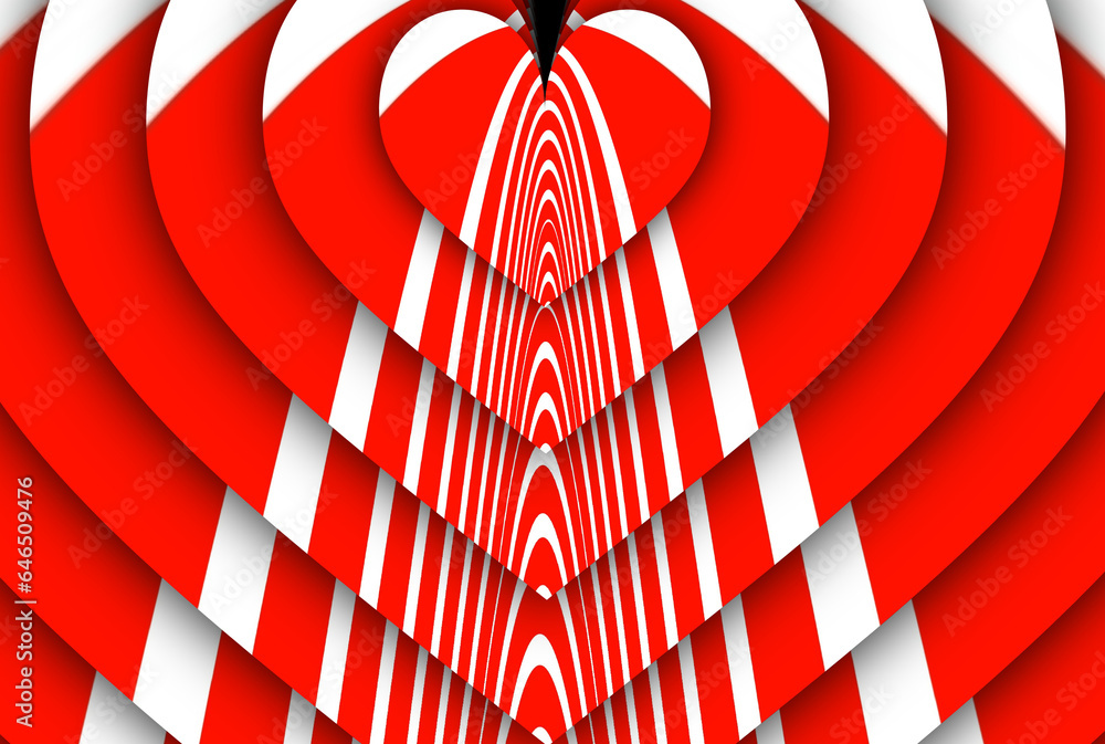 Poster red and white concentric heart shape with drop shadows
