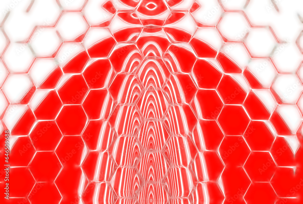 Poster red and white hexagonal mosaic tile design on a white background