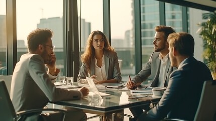 People have business meeting in office. AI generated image