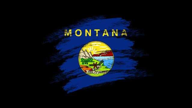 4K Paint Brush Montana Flag with Alpha Channel. Waving Brushed Montanan Banner. Transparent Background Texture Fabric Pattern High Detail.	