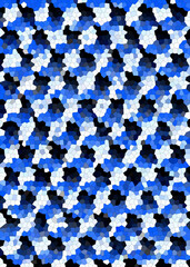 shades of blue white and grey many tiny mosaic tiles making the complete tessellation