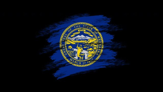 4K Paint Brush Nebraska Flag with Alpha Channel. Waving Brushed Nebraskan Banner. Transparent Background Texture Fabric Pattern High Detail.	