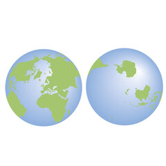 southern and northern hemisphere green earth globe earth globe on white