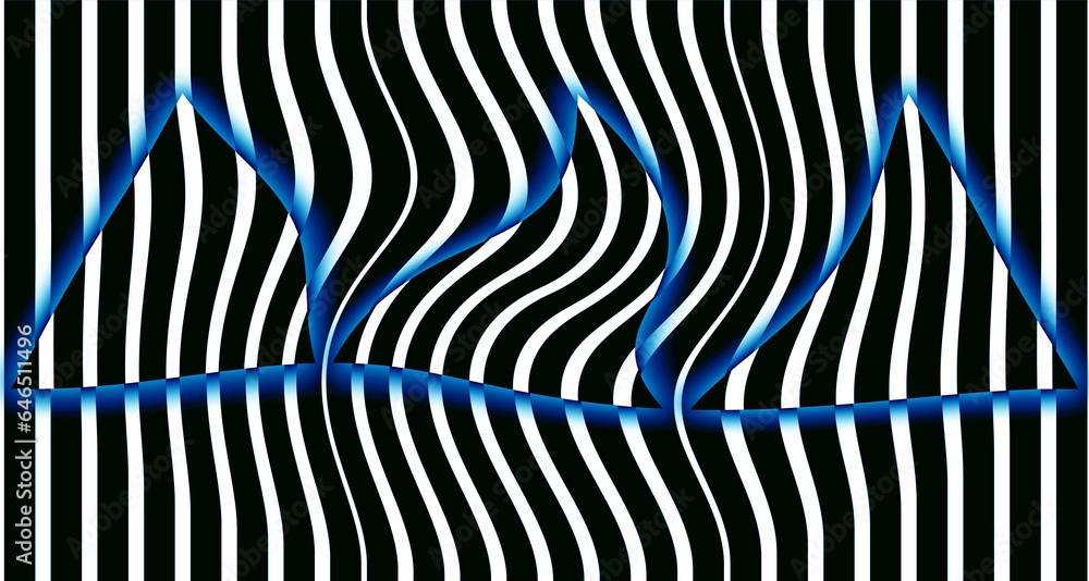 Aufkleber blue triangular design on black and white striped pattern square format