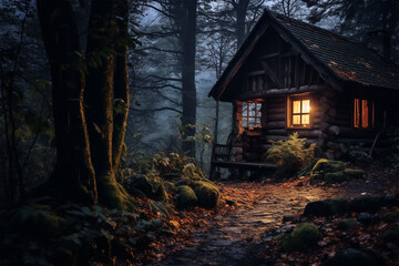 Fototapeta na wymiar Blockhütte im Wald