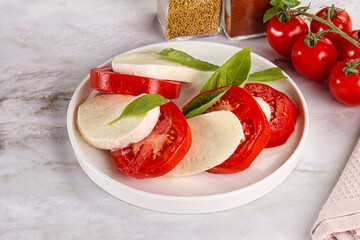 Italian caprese salad with mozzarella
